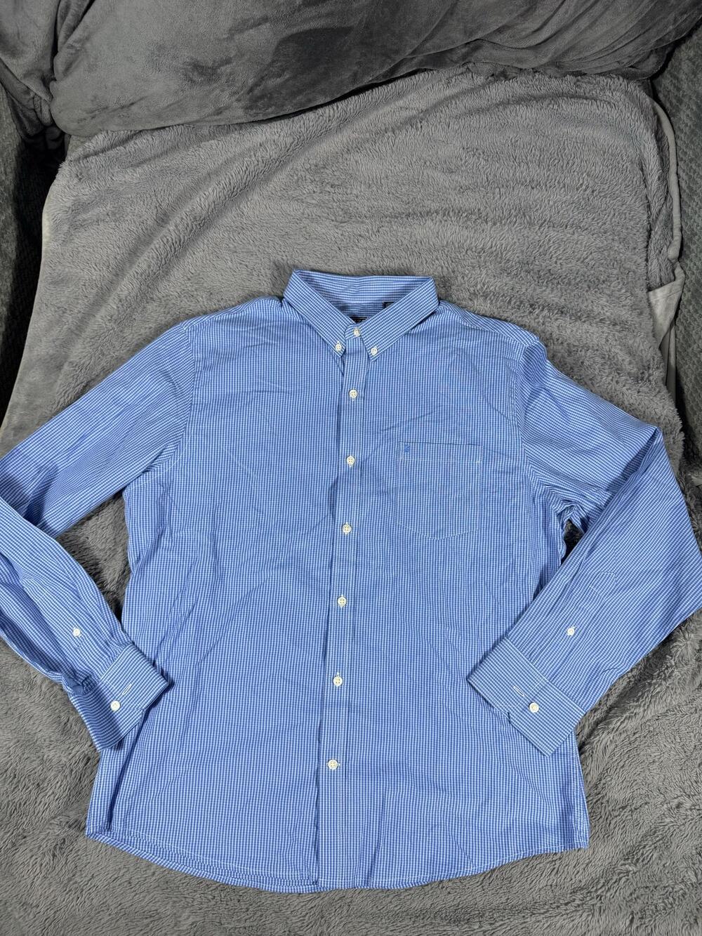 IZOD Shirt Mens XL Blue Check Long Sleeve Button Down Slim Fit Casual Woven